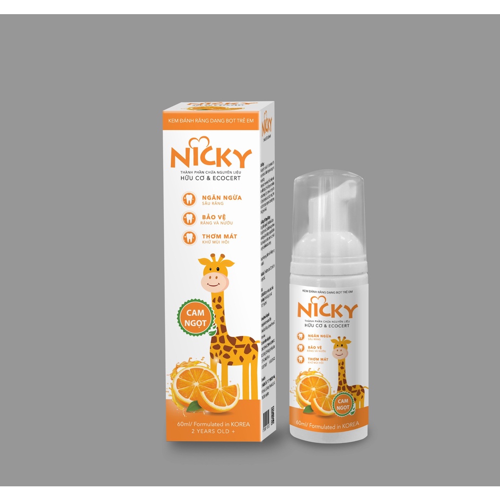 Kem đánh răng dạng bọt trẻ em vị cam ngọt Nicky chai 60ml