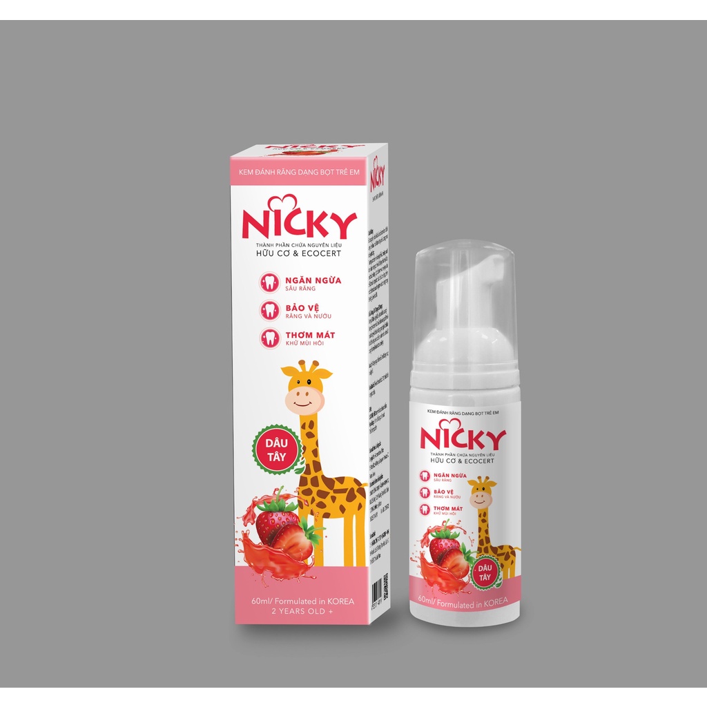 Kem đánh răng dạng bọt trẻ em vị dâu tây Nicky chai 60ml