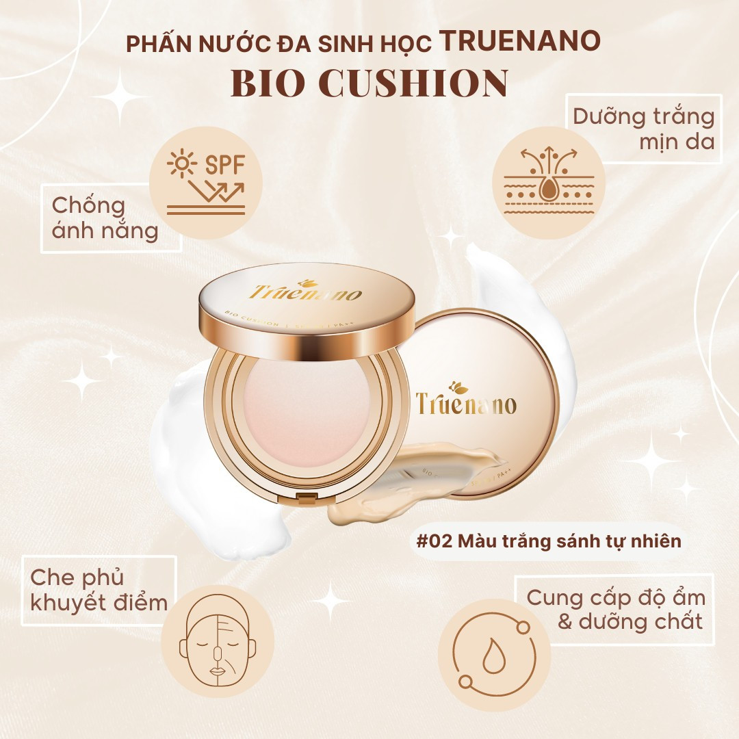 TRUENANO Phấn Nước Đa Sinh Học Bio Cushion #02 (Bật Tone Trắng Sáng)