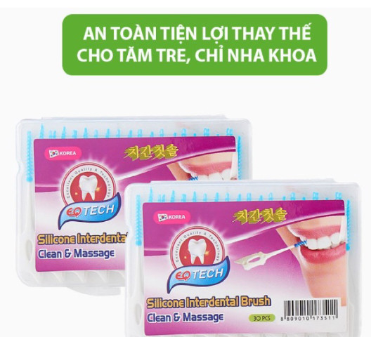 Tăm nha khoa silicone siêu mềm EQ Tech Silicone Interdental Brush Clean & Massage 30pcs